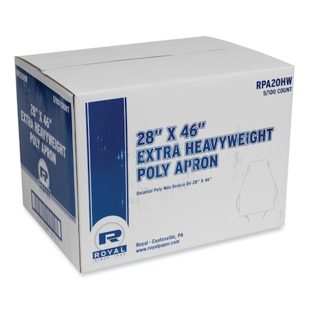 Amercareroyal Poly Aprons, 46 in, White, One Size Fits All, 500 PK RPA20HW